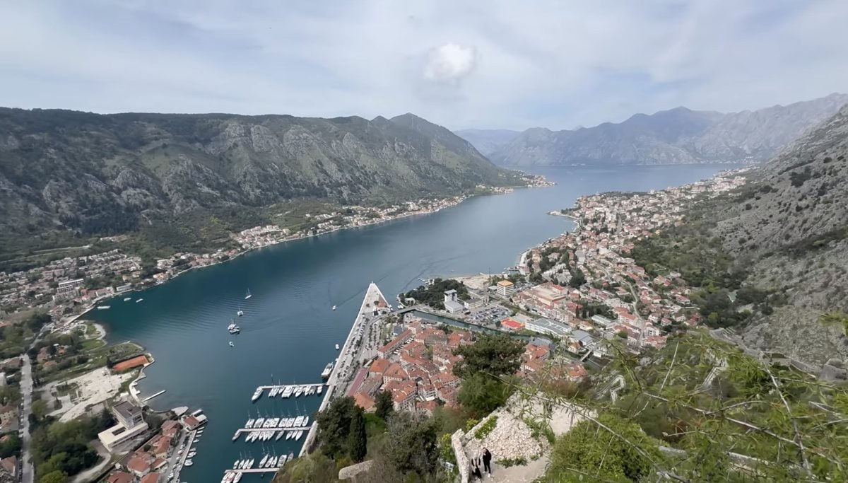Bay of Kotor and the walled Old Town from above, Montenegro