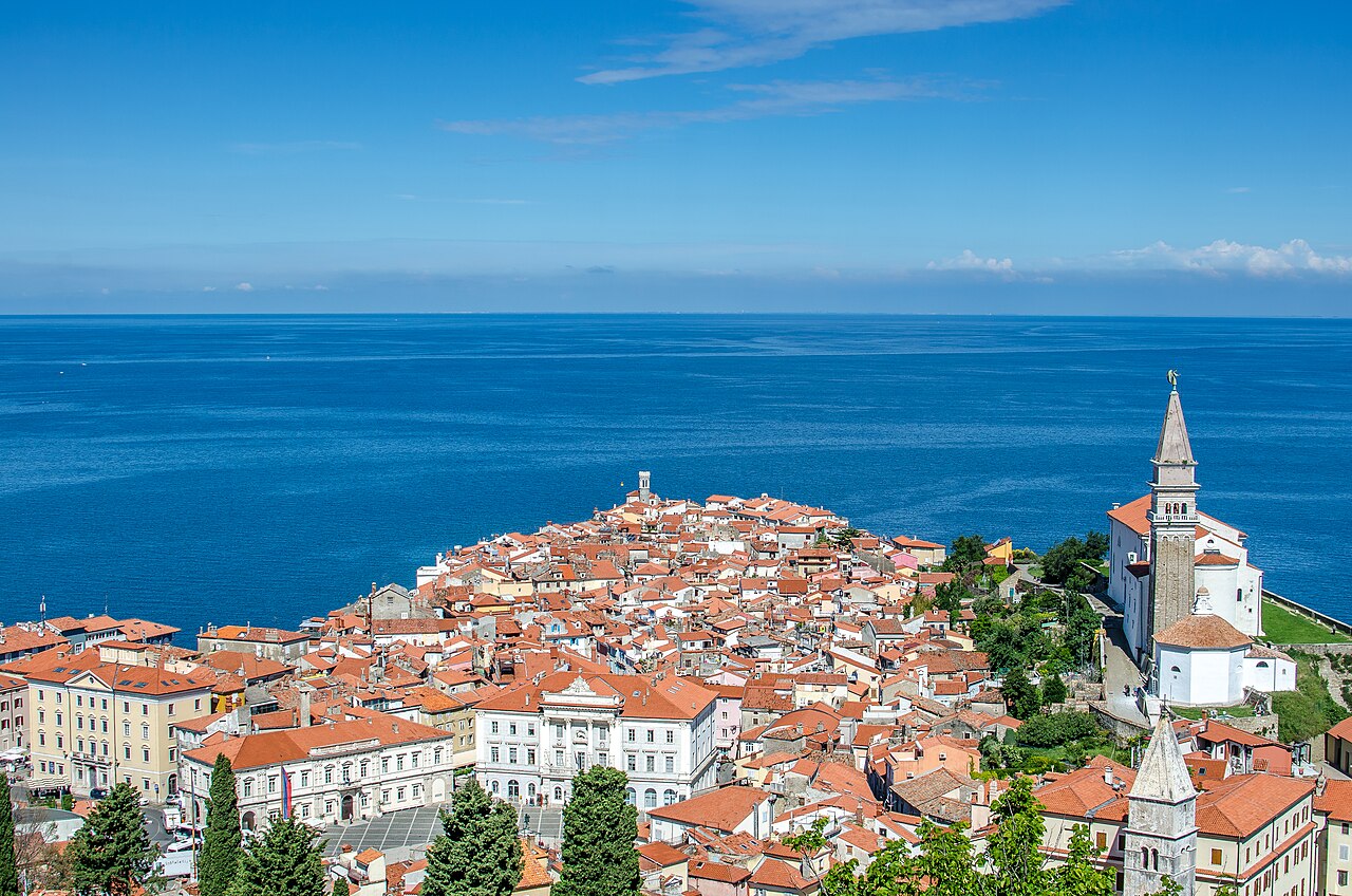 Piran, Slovenia — medieval coastal town on the Adriatic at sunset